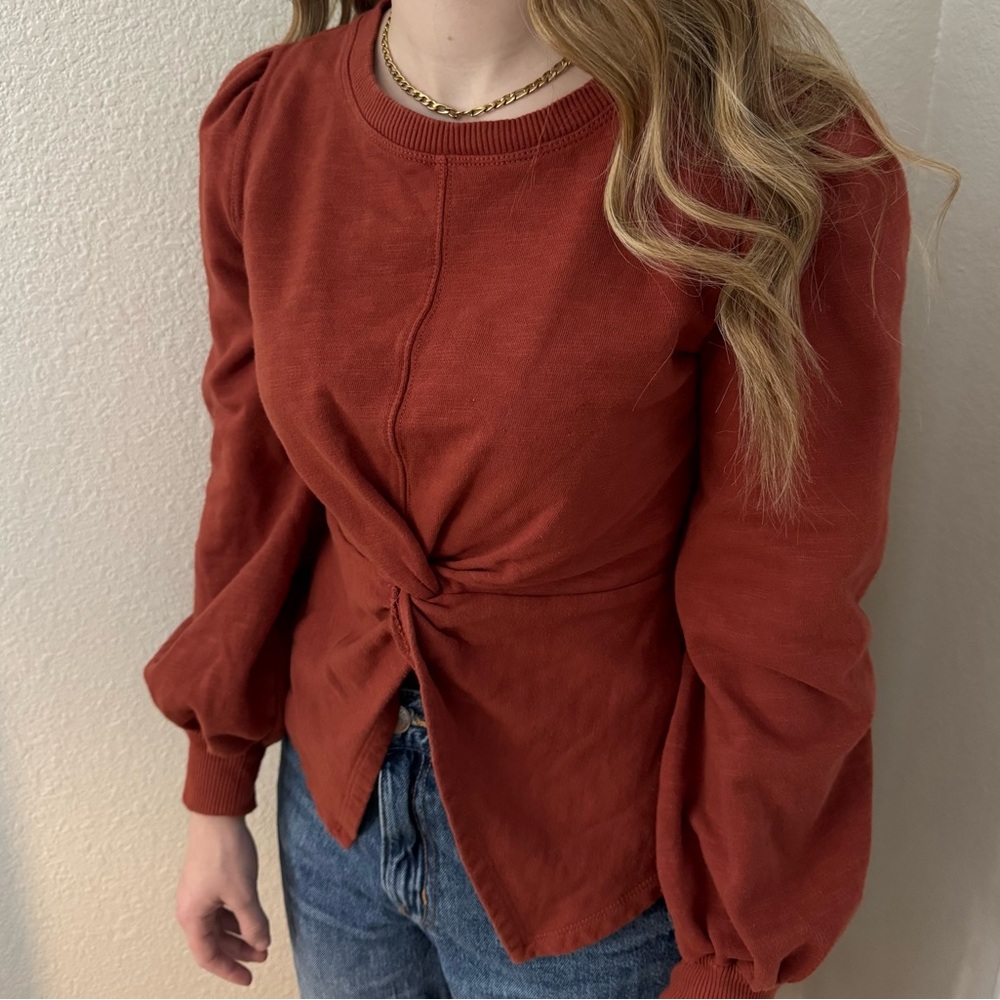 Anthropologie Pilcro Copper Twist-Front Sweatshirt XXS - Picture 2 of 4